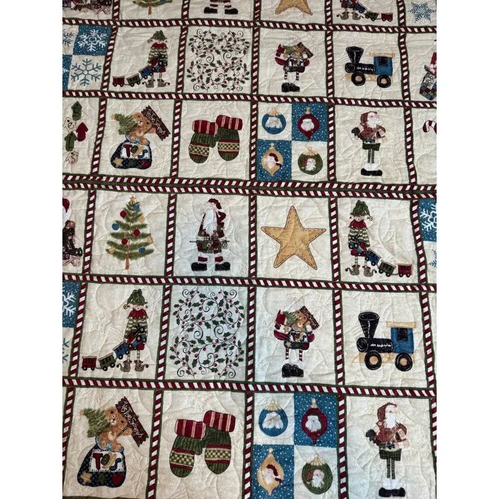 “Here Comes Santa” Handmade Cotton Flannel Quilt Panel Throw Blanket Christmas